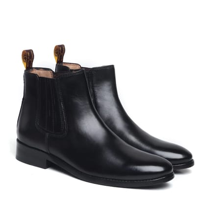 Black Leather High Ankle Handmade Chelsea Boots with Black Leather Sole-40/6