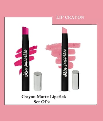 SKIN SMOOTHIE Matte Finish, Longwear Lip Crayon ,Hot Pink & Coral , 2.5 (g),Pack of 2