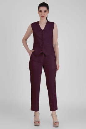 Waistcoat And Trousers Co-ord Set - Plum-XS / XS