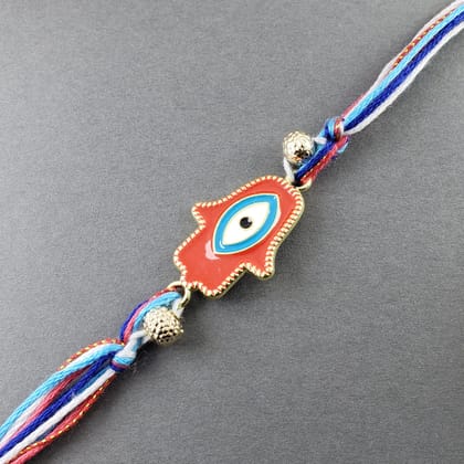Hamsa Evil Eye Enamel Red Blue White Gold Thread Rakhi For Men