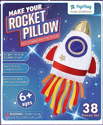         PepPlay Rocket DIY Pillow Kit - 38-Piece Space - Theme Activity Kit | No Mess, No Sewing Soft Cushion Toy | Ideal Space Decor for Kids | Boys & Girls Ages 6+       