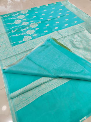 Mercerized cotton sarees-Rama Blue