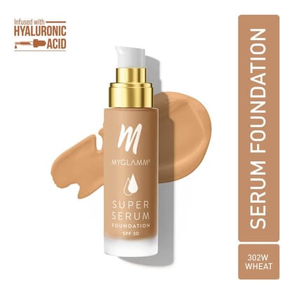 MyGlamm Super Serum Foundation - 302W Wheat | Serum-Infused, Long Lasting, Water-Resistant Foundation With SPF 30 For Sun Protection (33g)