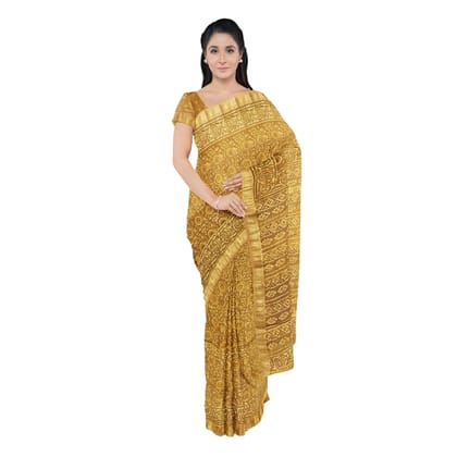 Katan Silk Saree Block Print Yellow| Handmade block print | Silk Saree| Festive Wear |Yellow 