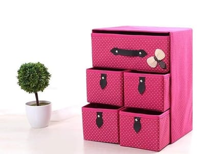 KATHIYAWADI 3 Layer 5 Drawer Storage Box | Foldable Collapsible Cloth/Cosmetics Cabinet Storage Box | Home Drawer Unit Box | Wardrobe Storage Organizer (Set of 1,Multicolor)