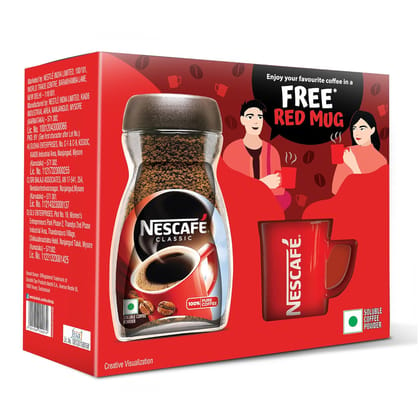 NESCAFE Classic Instant Coffee Powder with a FREE Red Mug, 190g | Made with Robusta Beans | Roasted Coffee Beans | 100% Pure Coffee