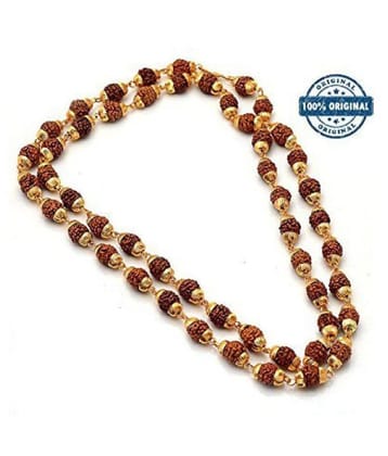 RUDRAKSHA GOLDEN CAP MALA WITH ORIGINAL 5 FACE RUDRAKSHA 5mm Rudraksha, RUDRA DIVINE self Certified | Neck Size | wearing Purpose | Golden Finishing for Unisex - Golden