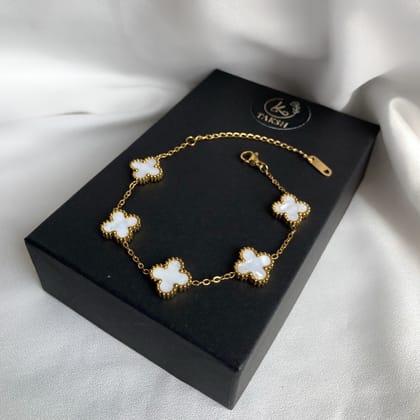 Clover Bracelet-Stainless Steel / White / Gold