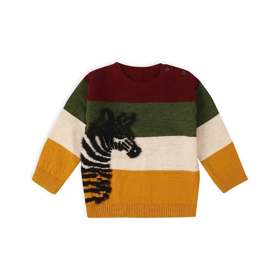 Baby Boy Striper Sweater With Zebra Print-0 M / Multicolor