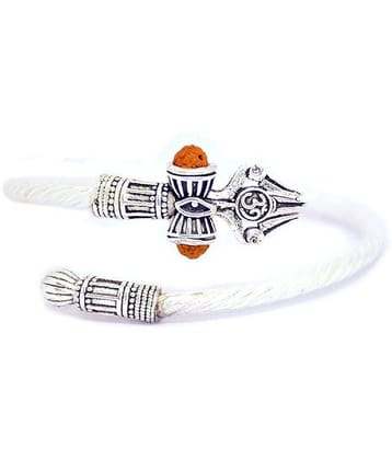 Rudradivine Designer Silver Oxidized Shiva Trishul Rudraksha Damru Kada Bracelet Bangle for Men and Boys Silver Trishul Damroo Designer Kada Bracelet Bangle for Women and Men (Flexible) - Si