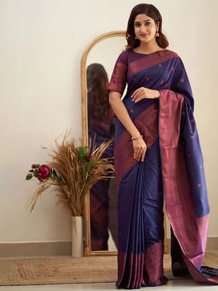 Ethnic Motifs Woven Design Zari Banarasi Saree