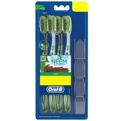 Oral-B Toothbrush - 1 2 3, With Neem Extract, Soft, 4 Pcs