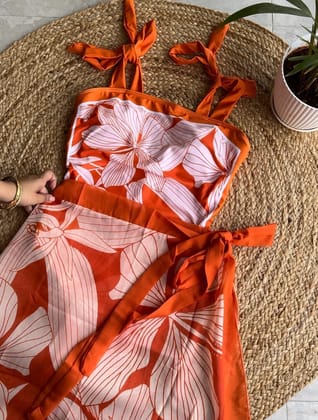 Tangerine swimsuit with sarong-XS