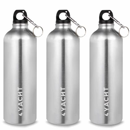 Yacht Aluminium Single Wall Fridge Water Bottle, Refrigerator Bottle, Ninja Silver, 750 ml (Pack of 3)