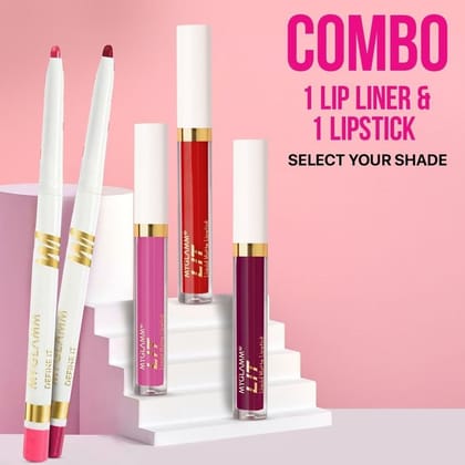 MyGlamm Define It Lip Liner + LIT Liquid Matte Lipstick Exclusive Combo Partneship | Long Lasting, Matte Finish Lip Liner & Smudge Proof Lipstick