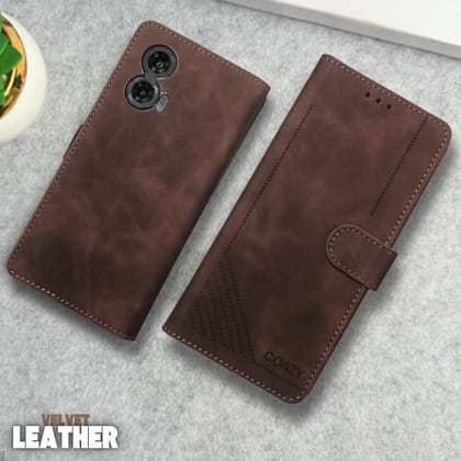 Velvet Dark Brown Flip Leather Case for Motorola G85