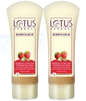 Lotus Herbals Berryscrub Strawberry & Aloe Vera Exfoliating Face Wash Pack of 2