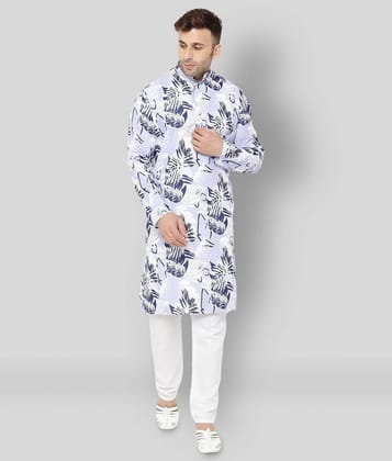 Hangup Blue Cotton Blend Kurta Pyjama Set Single Pack - None