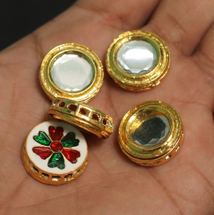 10 Pcs, 20mm, Kundan Connectors Golden-Golden / Kundan