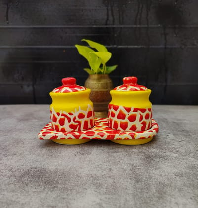 Clay Karma Ceramic Pickle Jar Set-Yellow Red