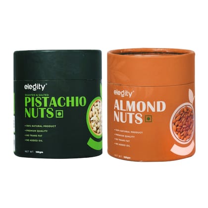 Elegity Dry Fruit Combo Pack |100% Natural |No Added Preservatives| Nutritious Snacks Pistachios & Almonds, 100 gm - Pack of 2