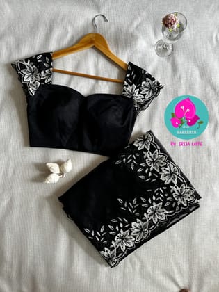 Black soft organza saree with embroidery