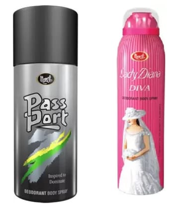.MONET Passport Black & Lady Diva Body Spray - For Men & Women150 ml each.pack of 2.