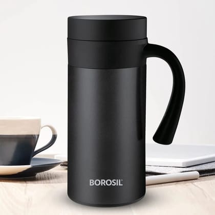 Borosil CafeTime Stainless Steel Insulated 400 ML Travel Mug | Black | 1 Pc