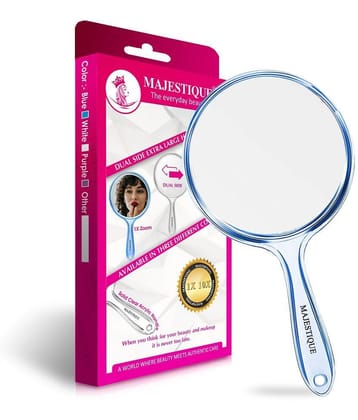 Majestique Dual Side Extra Large Handheld Mirror 1X/10X Magnifying Perfect for Shaving Makeup - Blue