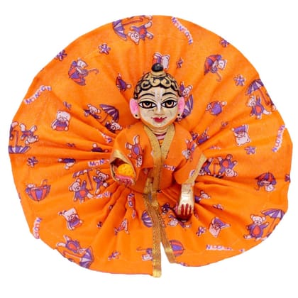 Toy Printed Orange Cotton Dresses Laddu Gopal-0