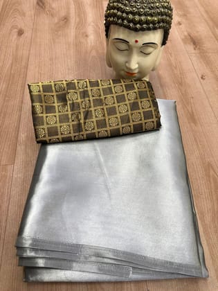 ANSH Womens Satin Solid Saree length (5.5m) & Blouse Piece Size (0.8m) (Grey)