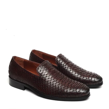 Brown Snake Scale Textured Leather Slip-on by BARESKIN-41/7