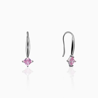 Silver Baby Pink Square Earrings