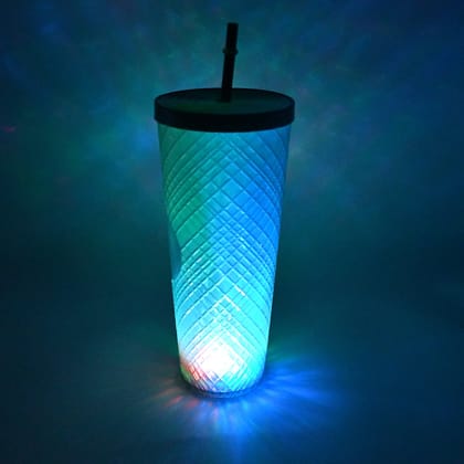 Reusable Matte Studded Tumbler with LED Lighting, Cup with Straw and Leak-Proof Lid, Travel Mug for Coffee, Iced Water, Double-Walled Insulated BPA-Free Tumbler (1 Pc)