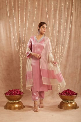 Rose Charm Tissue Kurta with Narrow Pants-XXS / XXS