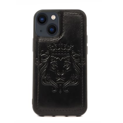 Black Leather Apple iPhone Series Lion Embossed Mobile Cover by Brune & Bareskin-11PRO