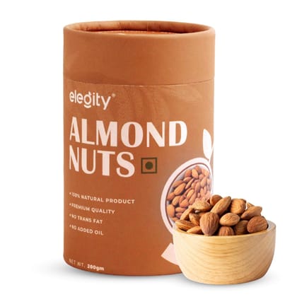 Elegity Plain Almonds - Dry Fruit Papertube|Nutritious & Delicious Badam Almonds, 200 gm
