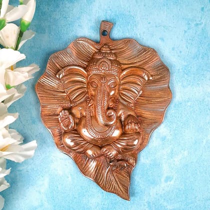 Ganesh Idol Wall Hanging | Lord Ganesha With Leaf Design Wall Statue Decor | Religious & Spiritual Wall Art - For Puja, Home & Entrance  Living Room & Gift - 8 Inch