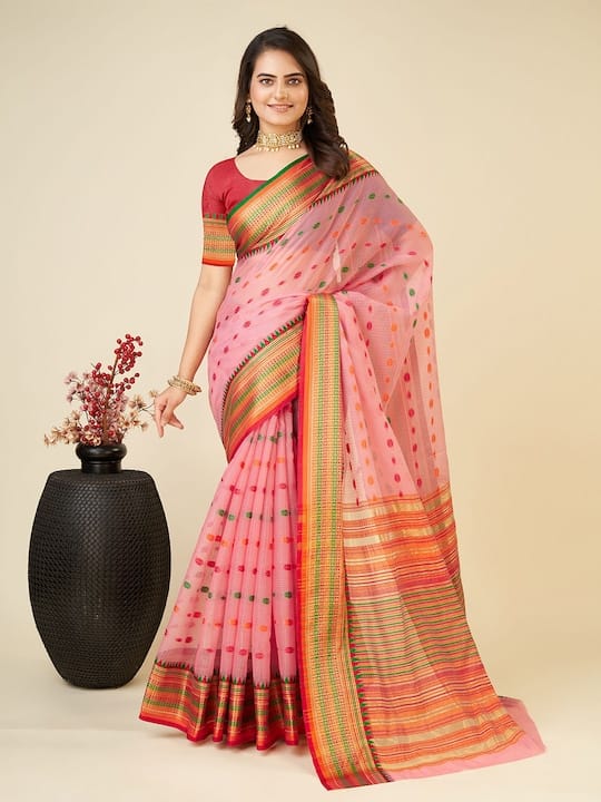 Ethnic Motifs Woven Design Zari Detailed Chanderi Saree