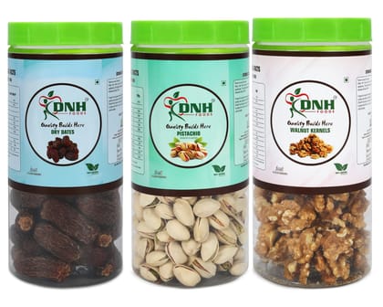 DRY FRUITS COMBO 450 GRAMS PACK 150G X 3 PC DATES PISTACHIO WALNUT High in Fiber Improves Digestion Boosts Energy