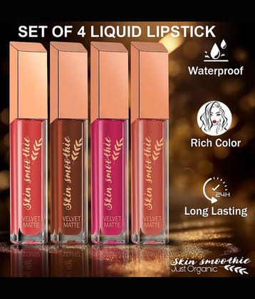 SKIN SMOOTHIE Liquid Matte Lipstick Nude Edition, Long Lasting & Smudge Proof, 1.5ml Each, (Pack of 4)