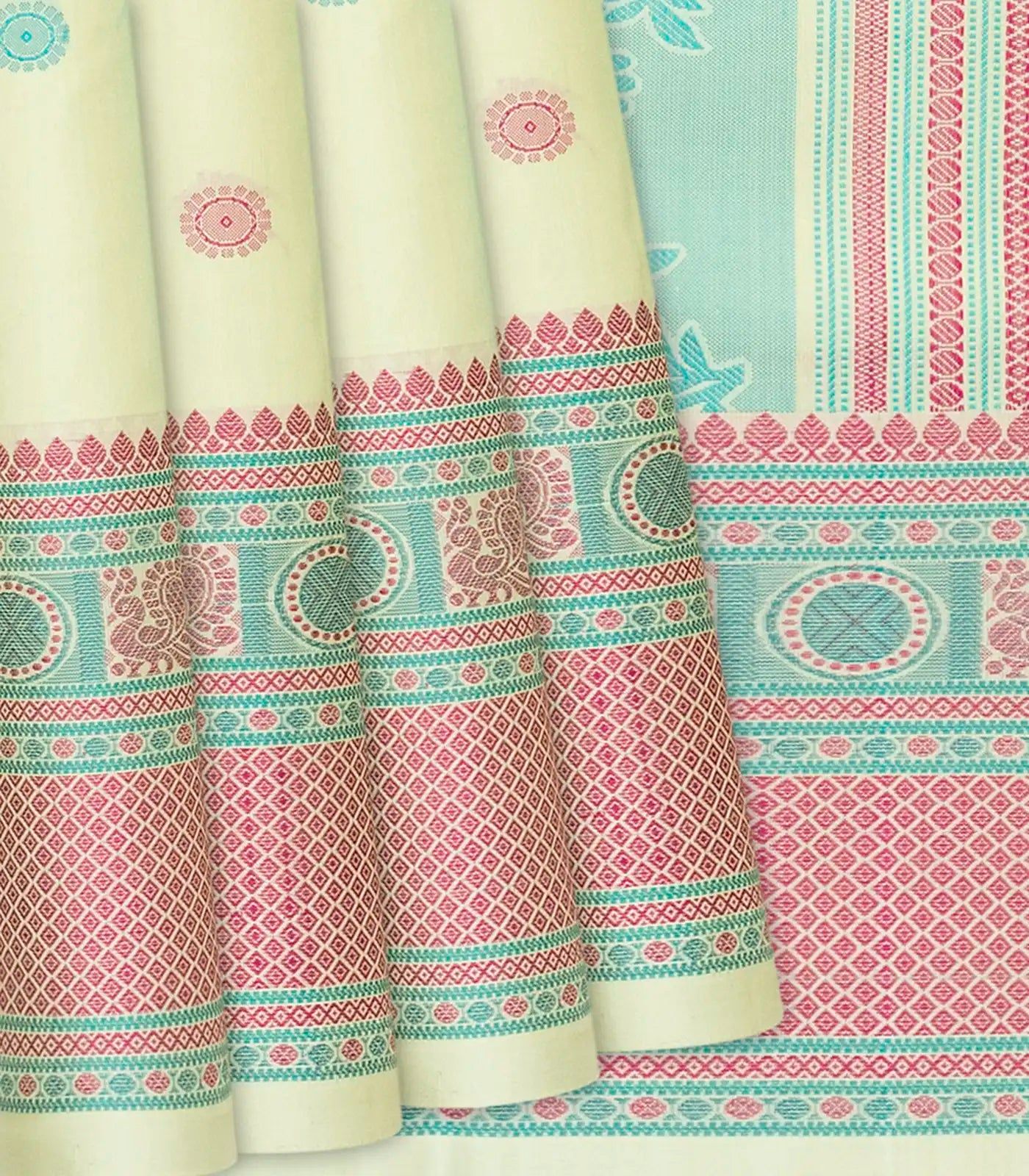 Light Green Handloom Soft Silk Saree With Kamalam Buttas-Light Green-Light Green