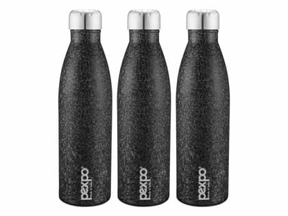 PEXPO Stainless Steel Fridge Water Bottle, 1L, Pack Of 3 Black, Genro | Wide Mouth Water Bottle With a Sturdy Grip