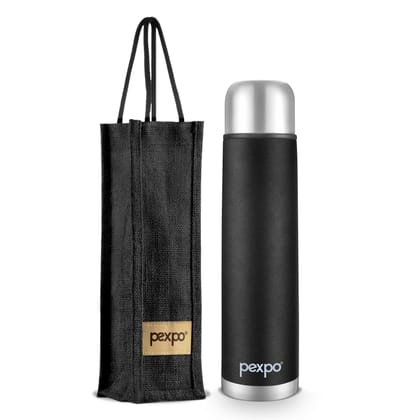 Pexpo Stainless Steel Hot and Cold Vacuum Insulated ISI Certified Flask, 750ml, Knight Black, Flamingo | Lightweight & Keeps Drinks Hot/Cold for 24+ Hours