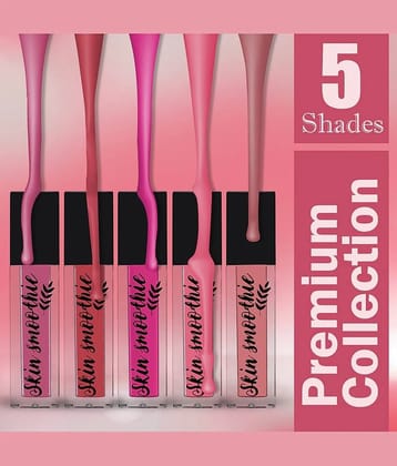 SKIN SMOOTHIE Mini Liquid Lipstick, Long wear, Matte Finish 7.5(g) (Pink Edition) , Pack of 5