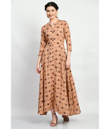 MAURYA Rayon Printed Full Length Womens A-line Dress - Peach ( Pack of 1 ) - None