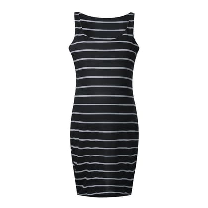 Striped Maternity Vest Dress-Black / M