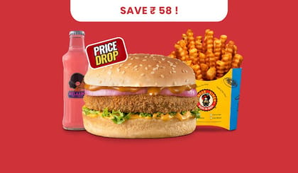 Veg Snacker Burger Value Combo __ Classic Salted Fries (Regular),Gulaabo Pink Lemonade