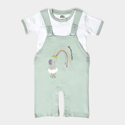 Playful Dungaree with T-shirt set for Babies-9-12 M / Light Green