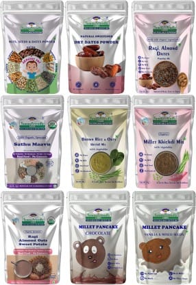 TummyFriendly Foods Certified Organic Baby Food For Toddlers 1+ Year, Dry Fruits Powder for Baby Kids Cereal, 500 gm (Pack of 9)